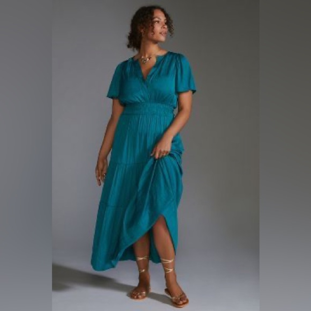 Anthropologie The Somerset Maxi in Turquoise Lumensilk Edition Dress